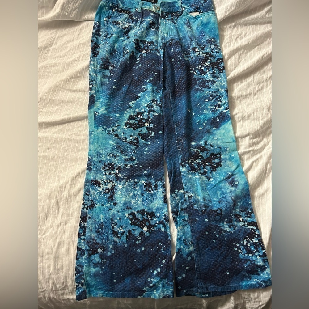 ABS Allen B Schwartz Trouser Wide Leg Jeans Blue Tie Dye Pants Size 29/8